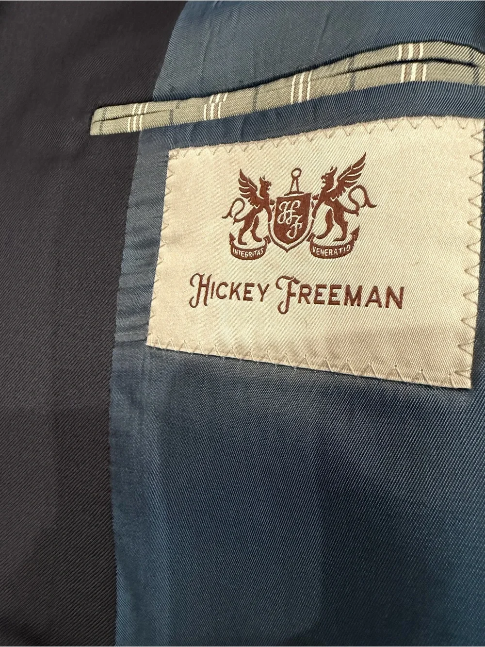 Vintage Hickey Freeman 100% Worsted Wool Blazer Jacket Navy Blue 50R USA Made